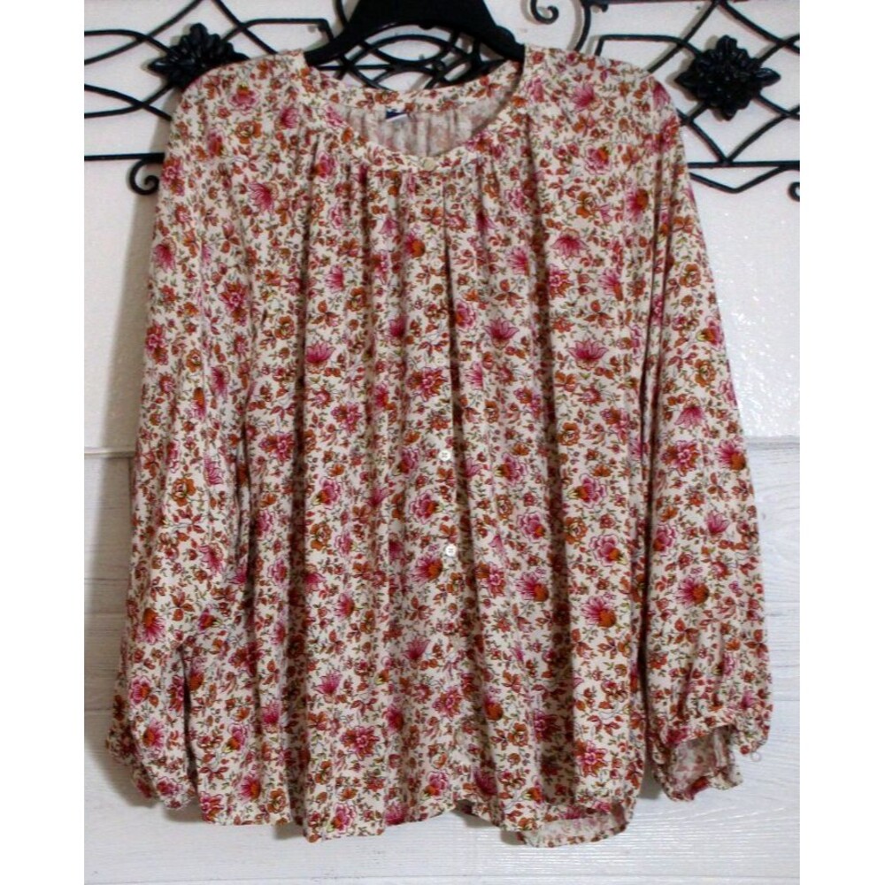 Old Navy Women's Top Size 2X Long Sleeve Multicolored Floral Round Neck